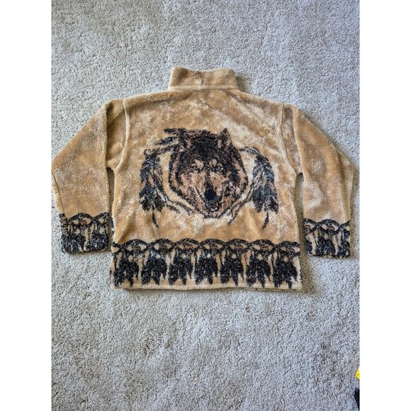 VTG Renegade Club Men's Size L Animal Print Fleece Zip Up 90s Jacket Nature - Picture 5 of 5